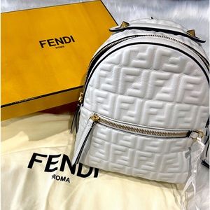 Authentic White Fendi Nappa FF 1974 mini embossed backpack